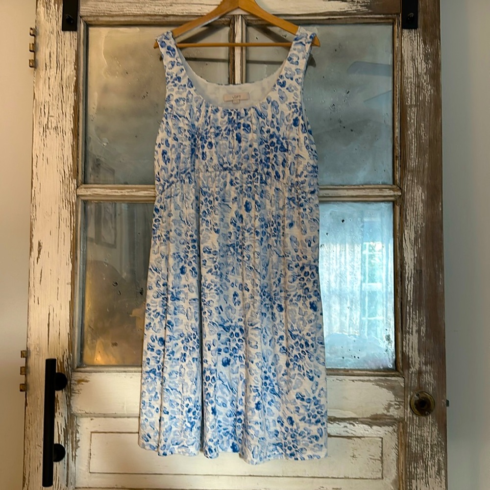 Ann Taylor Loft mini blue animal print sleeveless dress XL